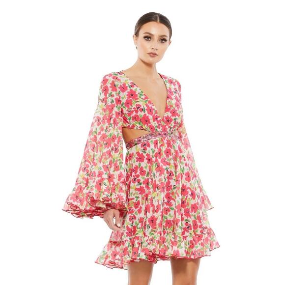Mac Duggal Floral Cut Out V Neck Bell Sleeve
Mini Dress - Picture 1 of 9